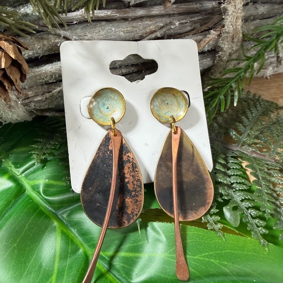 Artistic Copper and Brass Teardrop Earrings - Picture 6 of 9
